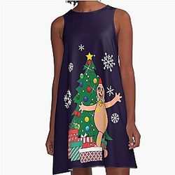 Mr Blobby Around the Christmas Tree A-Line Dress