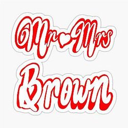 Mr and Mrs Brown Personalised Card for Wedding Anniversary, Newly Wed or Valentine's Day Husband and Wife, Couple. Romantic White Cursive Text on Red Background with Love Sticker