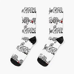 Mr & Mrs Brown Personalised for Wedding Anniversary Newly Wed Valentine's Day Wife Husband Couple Romantic White Cursive Text on Black Background with Love Heart Socks