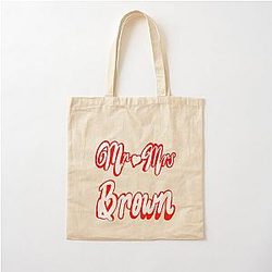 Mr Mrs Brown Personalised for wedding anniversary newly wed husband wife couple. Romantic White cursive text on red background with love heart Cotton Tote Bag