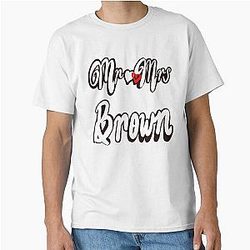 Mr Mrs Brown Personalised for wedding anniversary newly wed wife husband couple. Romantic White cursive text on black background with love heart Classic T-Shirt