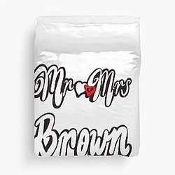 Mr Brown Personalised mister for wedding anniversary newly wed Valentine's Day wife husband couple Romantic White cursive text on black background with love heart Duvet Cover