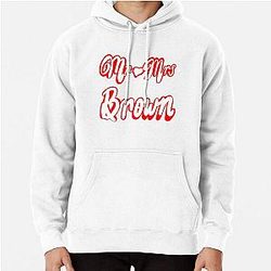 Mr and Mrs Brown Personalised for wedding anniversary newly wed wife husband couple. Romantic White cursive text on red background with love heart Pullover Hoodie