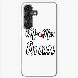 Mr and Mrs Brown Personalised case: Romantic White cursive text on black background with love heart for wedding anniversary or newly wed Valentine’s couple husband wife