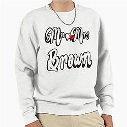 Mr and Mrs Brown Personalised for wedding anniversary newly wed wife husband couple Romantic White cursive text on black background with love heart Pullover Sweatshirt