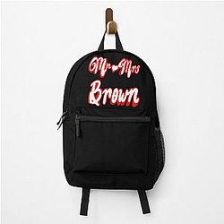 Mr & Mrs Brown Personalised for wedding anniversary, newly wed, couple. Romantic White text on red background with love heart Backpack