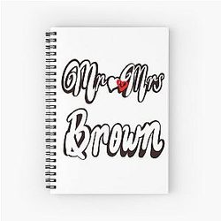 Mr Mrs Brown Personalised notebook for wedding anniversary newly wed couple Romantic White cursive text on black background with love heart Spiral journal
