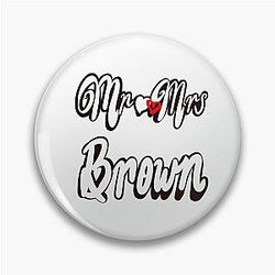 Mrs Brown Personalised  romantic White cursive text on black background with love heart Pin