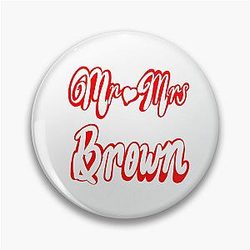 Mr Mrs Brown Personalised for wedding anniversary newly wed Valentine's Day wife husband couple. Romantic White cursive text on red background with love heart Pin