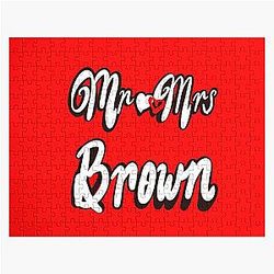 Mr and Mrs Brown Personalised Wedding Anniversary for james Valentine's Day wife husband couple. Romantic White cursive text on black background with love heart Jigsaw Puzzle.