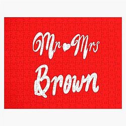 Mr Brown Personalised Jigsaw Puzzle for Wedding Anniversary Newlywed Valentine's Day Wife Husband Couple, Romantic White Text on Red Background with Love Heart