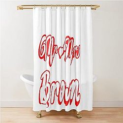 Mr and Mrs Brown Personalised for wedding anniversary couple. Romantic White cursive text on red background with love heart Shower Curtain