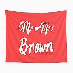 Mr and Mrs Brown Personalised for wedding anniversary newly wed Valentine Day wife husband couple. Romantic White cursive text on red background with love heart Tapestry