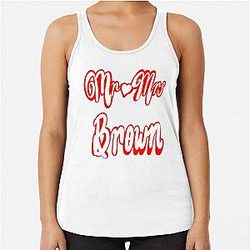 Mr Brown Personalised gift for wedding anniversary newly wed wife husband couple. Romantic White cursive text on red background with love heart Racerback Tank Top