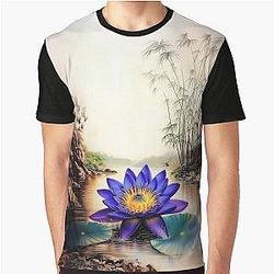Blue Lotus Emerging from Muddy Waters Vietnamese Silk Painting T-Shirt