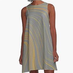 Ribbon of Mud Water Brown and Gold Rod - A-Line Dress