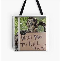 Murderbot Over Print Tote Bag