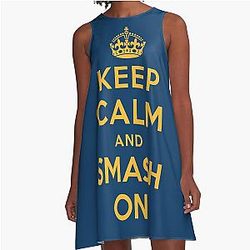 Nashville Predators - Keep Calm A-Line Dress (gold on blue)