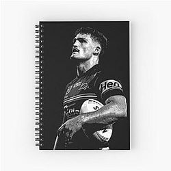 Nathan Cleary Panthers NRL black white posterised Spiral Notebook