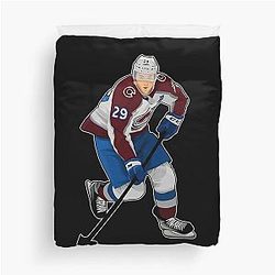 Nathan MacKinnon Hockey Play The Puck Duvet Cover