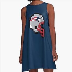 New England Patriots 8-bit Football Helmet A-Line Dress