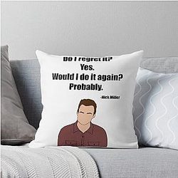 Nick from New Girl quote I regret it Throw Pillow