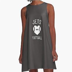 JETS FOOTBALL - HEART - WHITE PRINT A LINE DRESS