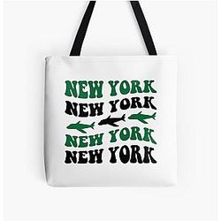 New York Jets Retro Logo Pattern All Over Print Tote Bag