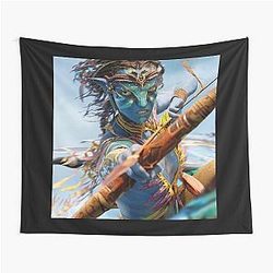 Avatar Neytiri Fire and Ash Pandora Warrior Sci-Fi Blue Alien Archery Fan Art Tapestry