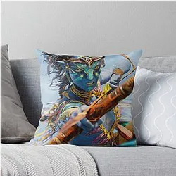 Avatar Neytiri Pandora Warrior T-Shirt - Sci-Fi Blue Alien Archery Fan Art Throw Pillow