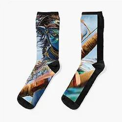 Avatar Neytiri Fire Pandora Warrior T-Shirt - Sci-Fi Blue Alien Archery Fan Art Socks