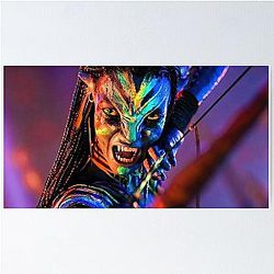 Avatar Neytiri Fire and Ash Pandora Warrior T-Shirt Sci-Fi Blue Alien Archery Fan Art Poster