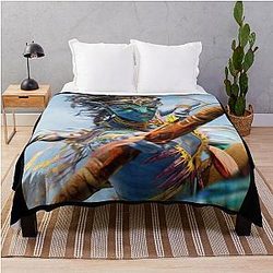 Avatar Neytiri Pandora Warrior Sci-Fi Blue Alien Archery Fan Art Throw Blanket