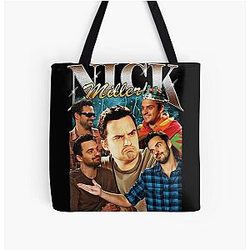 Nick Miller Vintage Tshirt, Retro Fan Tees All Over Print Tote Bag