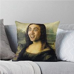 Nicolas Cage as the Mona Lisa Throw Pillows