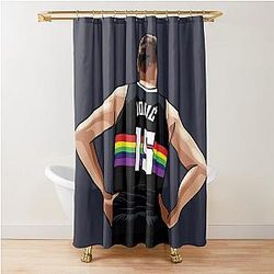 Nikola Jokic Vector Back Shower Curtain in Rainbow Color