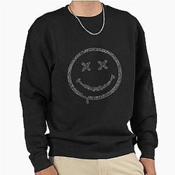 Distressed Grunge Nirvana Smile Black & Grey Fan Art Drip Style Pullover Sweatshirt