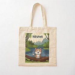 Nirvana and cute cat artwork Cotton Tote Bag