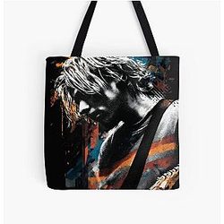 Kurt Cobain Nirvana Grunge Legend Smells Like Spirit MTV Unplugged Guitar Portrait Nevermind In Utero Bleach Fan Art Poster T-Shirt Sticker Gift All Print Tote Bag