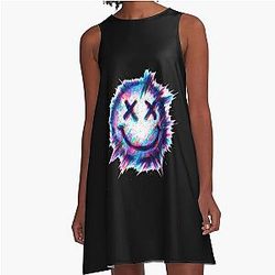Explosive Neon Nirvana Smiley Vibrant Grunge Fan Art A-Line Dress