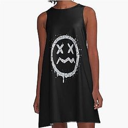 Cracked Smiley Grunge Fan Art A-Line Dress