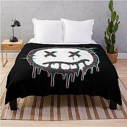 Glitch Drip Smiley Nirvana Fan Art Throw Blanket