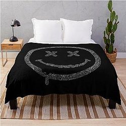 Distressed Grunge Nirvana Smile - Black Gray Fan Art Drip Style Throw Blanket