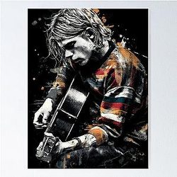 Kurt Cobain Nirvana Grunge Legend Smells Like Spirit MTV Unplugged Guitar Nevermind In Utero Bleach Fan Art Poster T-Shirt