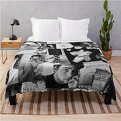 Cute Noah Centineo Picture Collage - Black and White Throw Blanket