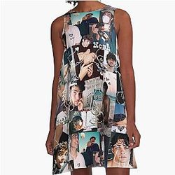 Line art picture collage of Noah Centineo A Line Dress