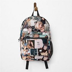 Line art picture collage of Noah Centineo backpack
