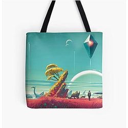 No Man's Sky Ship and Sky Over Print Tote Bag