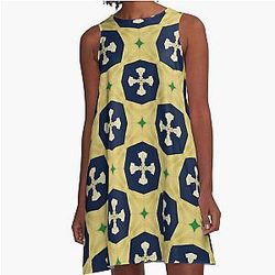 Pattern 116 Gold Navy Green Notre Dame inspired A-Line Dress