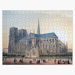 Restored Painting of Notre Dame with Sunset Jigsaw Puzzle